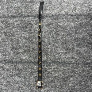 Black Leather Bracelet with Gold Studs